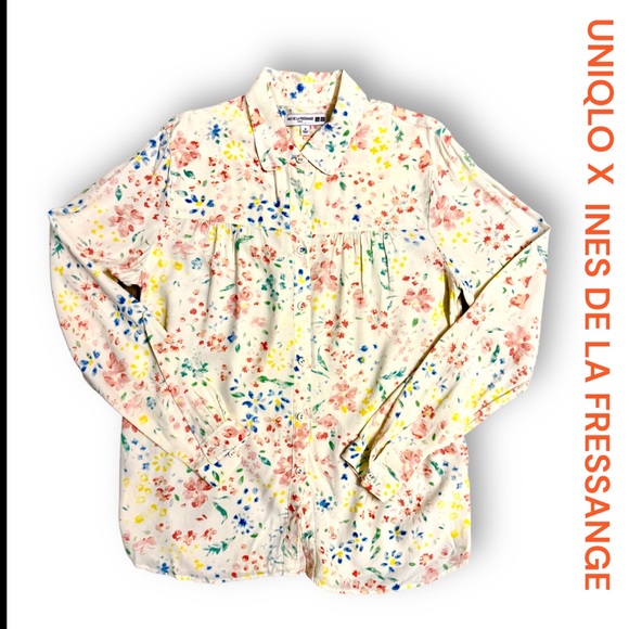 UNIQLO X INES DE LA FRESSANGE GEORGETTE FLORAL BLOUSE SZ M - Picture 1 of 1